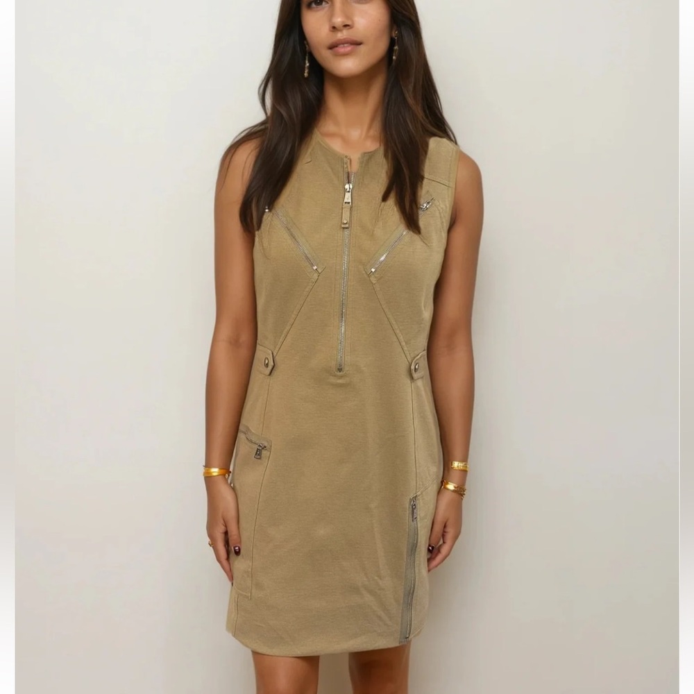 RALPH LAUREN Black Label Beige‎ Sleeveless zip Dress Size 12 NWOT minimalist